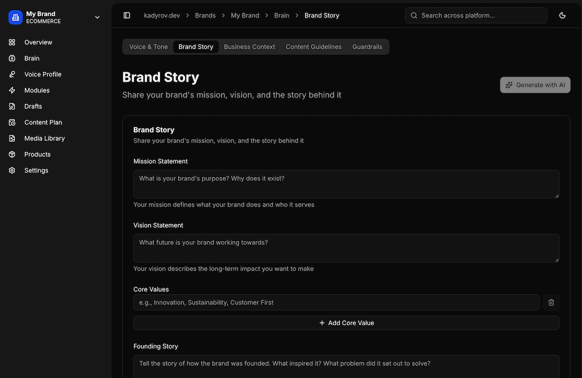Made4 Brand Story — Your mission, vision, and values in one place